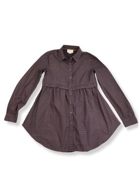 Anthropologie Maeve Blouse Size S Navy Printed Button Front Peplum Top